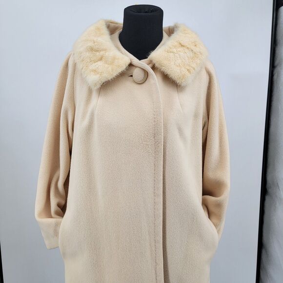Metzger's Vintage 60's Womens Cream 100% Pure Cashmere Fur Trim Collar Cape Coat - Picture 4 of 15